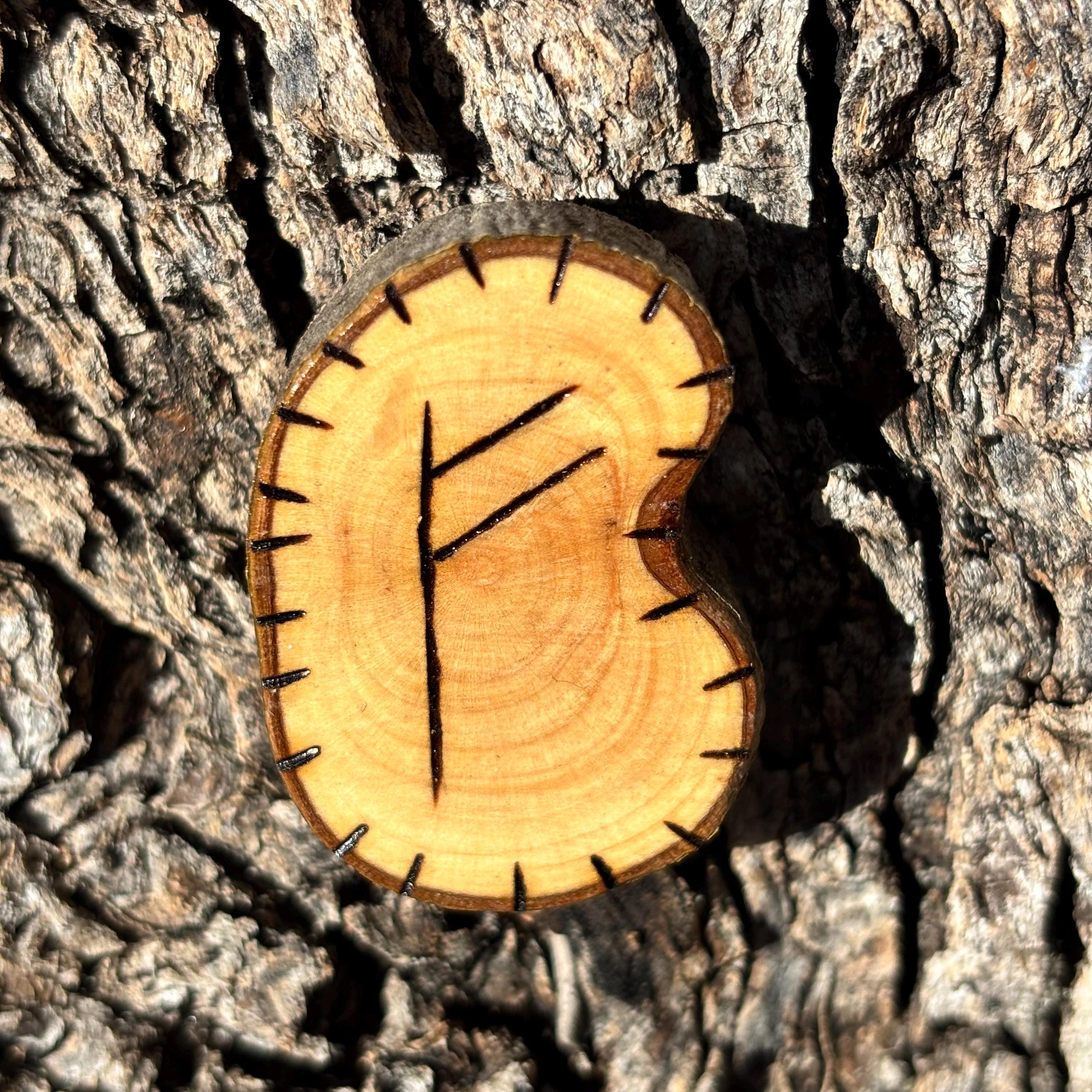 Viking Rune Fehu in Olive Wood – Symbol of Prosperity and Abundance