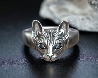 Unique 925 Sterling Silver Sphynx Cat Ring - Exquisite Detail, Perfect for Cat Lovers, Unisex Design, Handcrafted