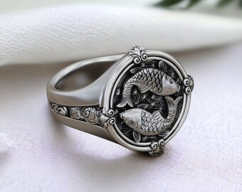 Exquisite 925 Sterling Silver Koi Fish Carp Ring - Symbol of Prosperity and Good Fortune, Perfect for Nature Lovers and Collectors