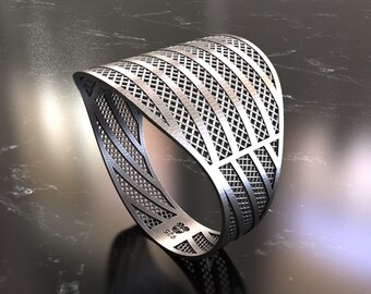Modern 925 Sterling Silver Geometric Patterned Ring - Contemporary Design Band, Artistic and Stylish Jewelry, Geometric Design