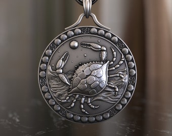 Unique Cancer Zodiac Sign Necklace, 925 Sterling Silver, Elegant Crab Symbol Pendant, Astrology-Inspired Jewelry, Perfect Gift for Cancerian