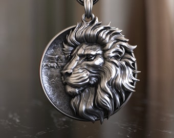 Elegant Lion Head Pendant Necklace in 925 Sterling Silver - Handcrafted Artisan - Unique Statement Piece for Men & Women, King of the Forest