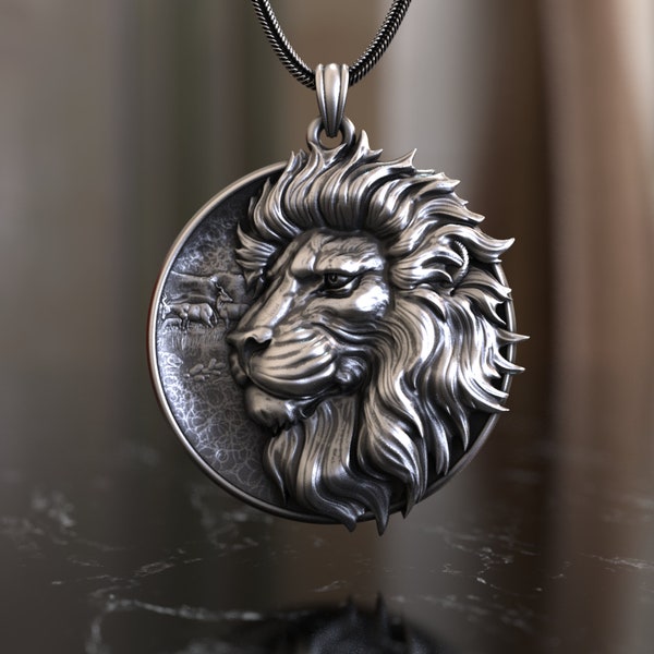 Elegant Lion Head Pendant Necklace in 925 Sterling Silver - Handcrafted Artisan - Unique Statement Piece for Men & Women, King of the Forest