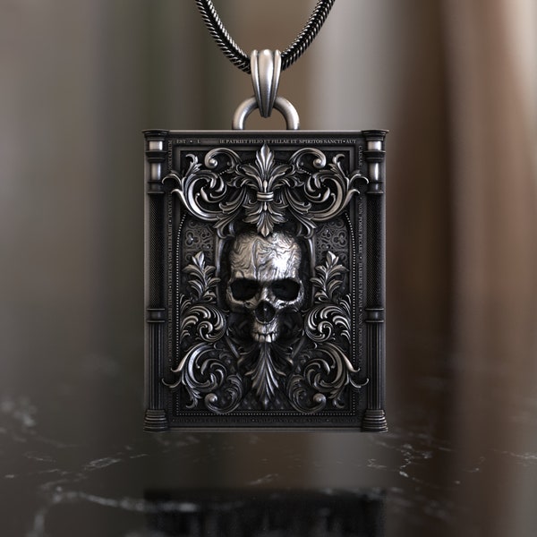 Elegant Skull in Frame Victory Necklace, 925 Sterling Silver Necklace, Unique Artisan Crafted Jewelry, Perfect Symbol of Triumph