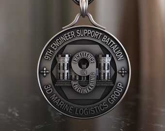 925 Sterling Silver 9th Engineer Support Battalion Necklace - Elegant Military Tribute Jewelry, Perfect Gift for Veterans & Supporters