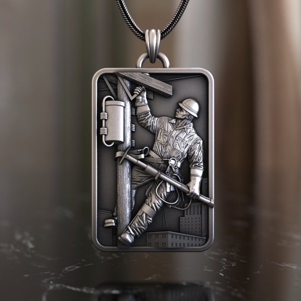 Elegant 925 Sterling Silver Lineman Necklace - Unique Powerline Worker Pendant, Perfect Gift for Linemen and Their Families