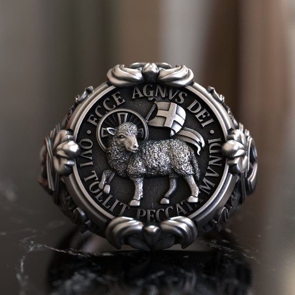 Divine 925 Sterling Silver Lamb of God Agnus Dei Ring - Symbolic Christian Jewelry with Artistic Elegance