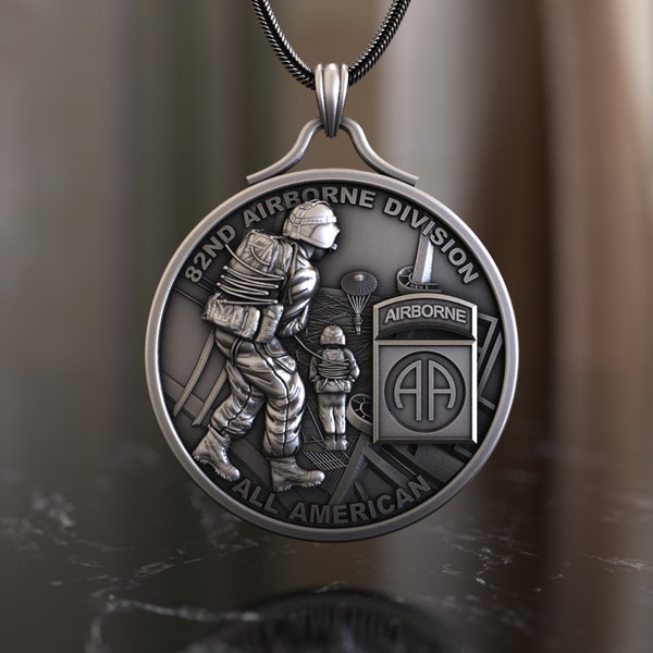 925 Sterling Silver 82nd Airborne Division Veteran Engraved Necklace - Unique Paratrooper Tribute, Ideal for Veterans & Military Enthusiasts