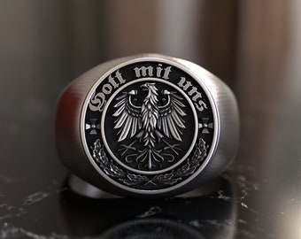Gott Mit Uns 925 Sterling Silver Ring - Historic Emblem Jewelry, Handcrafted Germanic Design, Gift for History Buffs & Heritage Enthusiasts