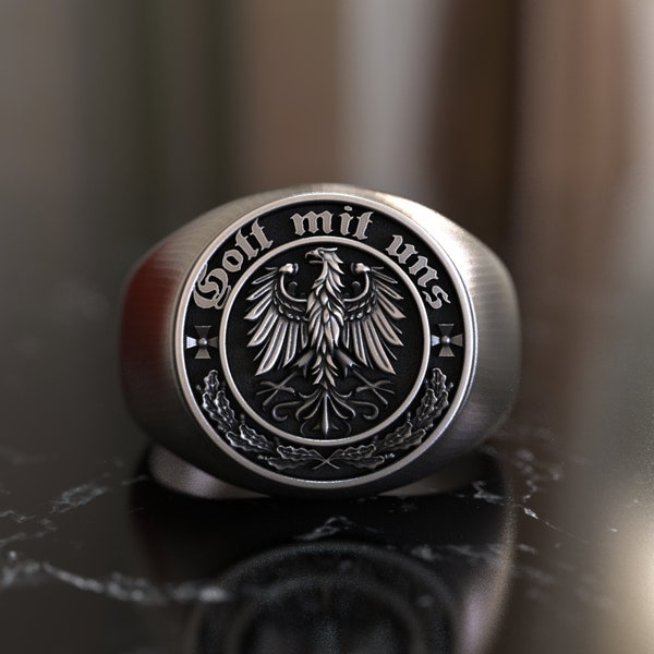 Gott Mit Uns 925 Sterling Silver Ring - Historic Emblem Jewelry, Handcrafted Germanic Design, Gift for History Buffs & Heritage Enthusiasts