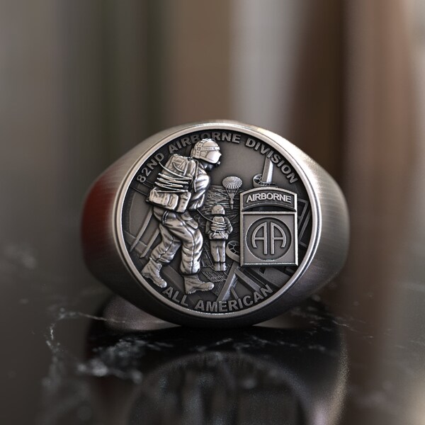 82nd Airborne Division Ring - 925 Sterling Silver, Military Tribute, Paratrooper Honor, Handcrafted Commemorative Jewelry