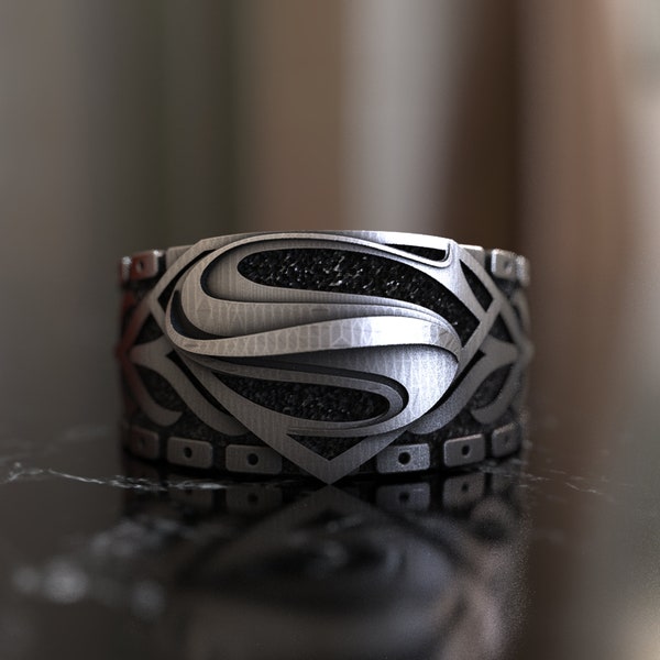 Superhero-Inspired 925 Sterling Silver Ring - Bold Super Emblem Band, Unleash Your Inner Hero with Style, Gift for Movie Lovers