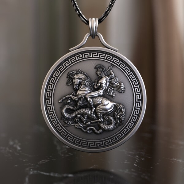 Exquisite St. George Necklace - 925 Sterling Silver Pendant, Artisan-Crafted Saint George Pendant, Ideal for Faith and Valor Admirers