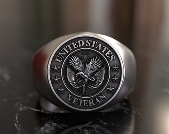 US Army Veteran Ring - 925 Sterling Silver, Honoring Military Service, Symbol of Courage and Commitment