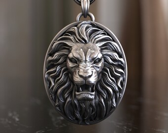 Lion Head Necklace in 925 Sterling Silver, Symbol of Strength & Courage, Handcrafted Jewelry, Gift for Wildlife Enthusiasts - Nature Lovers