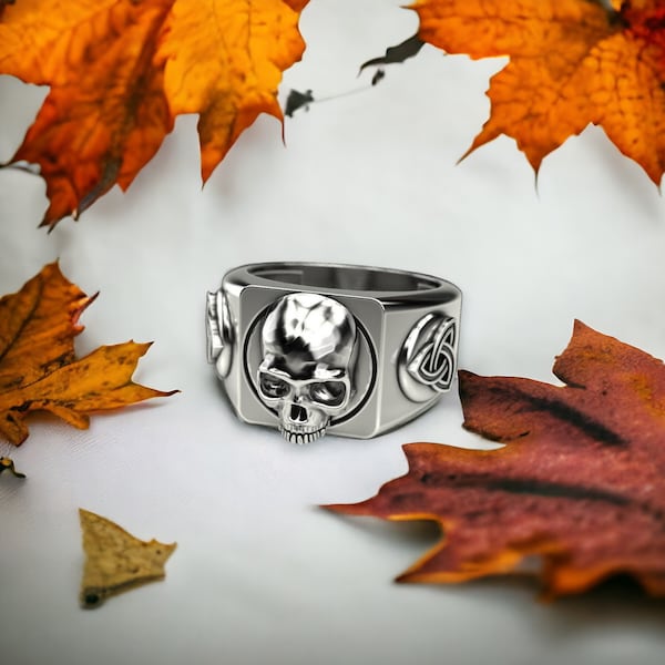 Mystical 925 Sterling Silver Ring with Skull and Celtic Knots, Intricate Gothic Design, Handcrafted Unisex Symbolic Jewelry Piece