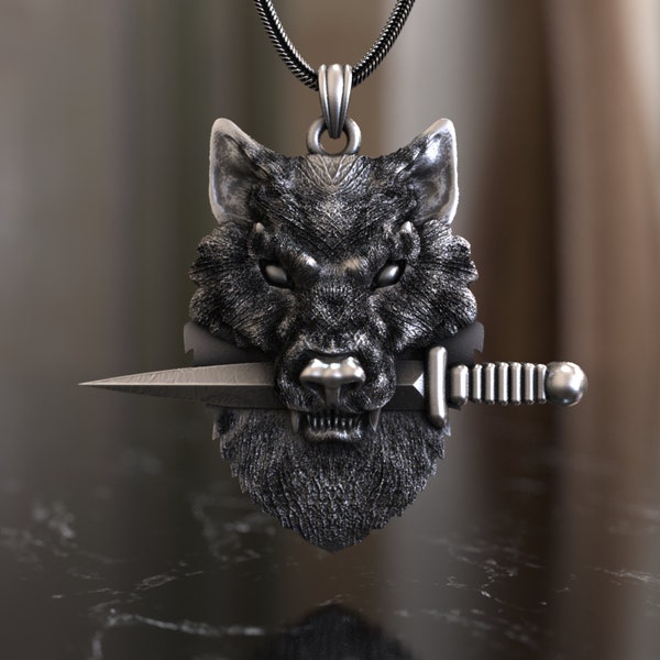 925 Sterling Silver Wild Wolf with Knife Necklace - Fierce Nature Meets Artistry, Perfect for Adventurous Souls & Unique Jewelry Lovers