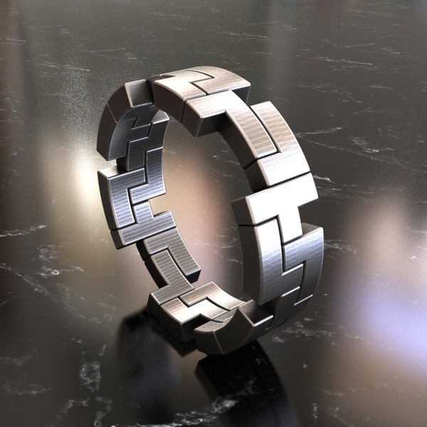 Unique Geometric 925 Sterling Silver Ring - Artistic Craftsmanship, Handmade Distinctive Design, Ideal for Trendsetters & Tetris Lovers
