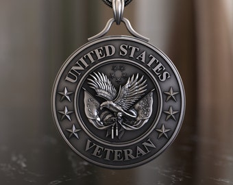 925 Sterling Silver USA Veteran Necklace - American Army Tribute Jewelry, Perfect Commemoration for Service & National Pride