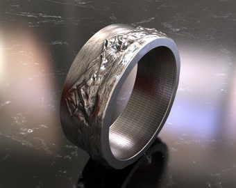 Stunning Mountain Range Wedding Band Ring in 925 Sterling Silver, Perfect for Nature Lovers and Adventurous Couples