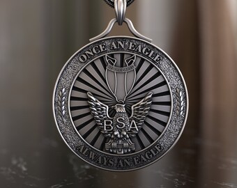 Handcrafted 925 Sterling Silver 'Always a Scout' Emblem Necklace - Unique Scouting Tribute Jewelry Piece, Once An Eagle Always an Eagle