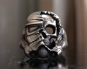 Stormtrooper Skull 925 Sterling Silver Ring - Sci-Fi Inspired Jewelry, Handcrafted Galactic Design, Gift for Movie Fan Enthusiasts