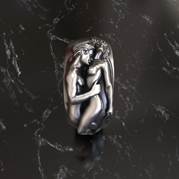 Adam - Eve Paradise 925 Sterling Silver Ring - Timeless Biblical Tale - Handmade Artistry - Symbolic Love & Unity Jewelry