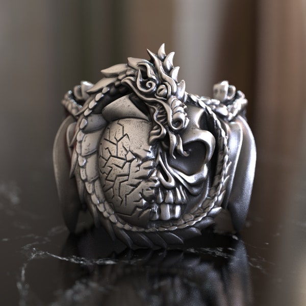 Enchanting Circle of Life Dragon 925 Sterling Silver Ring - Mystical Serpent Design Symbolizing Eternal Unity