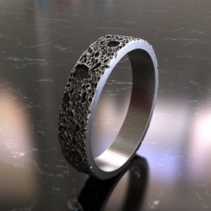 Celestial Beauty 925 Sterling Silver Moon Surface Ring - Captivating Lunar Texture Design for the Astronomy Enthusiast