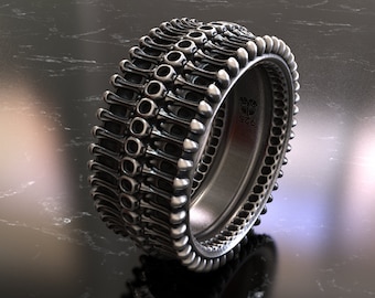Unique 925 Sterling Silver Rimbiomech Ring, Futuristic Biomechanical Design, Avant-Garde Cybernetic Jewelry