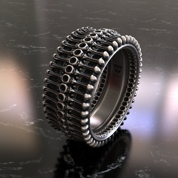 Unique 925 Sterling Silver Rimbiomech Ring, Futuristic Biomechanical Design, Avant-Garde Cybernetic Jewelry