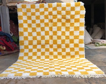 checkered moroccan yellow rug handmade - berber area rug - Beni ourain rug Morocco rug - Handmade rug - Morocco rug - Moroccan wool rug #C24