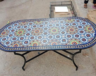 Blauer Mosaiktisch – Mosaik-Tischkunst – Mid-Century-Mosaiktisch – handgefertigter Couchtisch für draußen und drinnen, T2