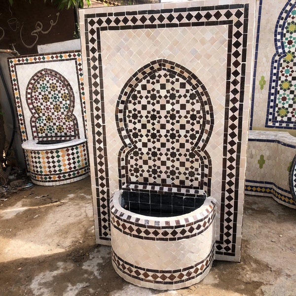 Brown Tile Fountain , Moroccan Mosaic Fountain , Wall mosaic fountain , Garden and Indoor fountain , wall water fountain . G1