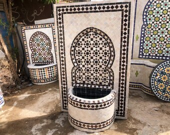 Brown Tile Fountain , Moroccan Mosaic Fountain , Wall mosaic fountain , Garden and Indoor fountain , wall water fountain . G1