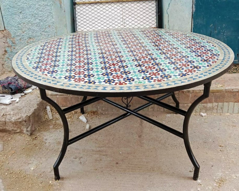 Emerald Turquoise Mosaic Table Mosaic Table Art Mid Century Mosaic Table Handmade Coffee Table For Outdoor & Indoor T4 zdjęcie 10