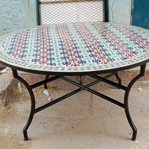 Emerald Turquoise Mosaic Table Mosaic Table Art Mid Century Mosaic Table Handmade Coffee Table For Outdoor & Indoor T4 zdjęcie 6
