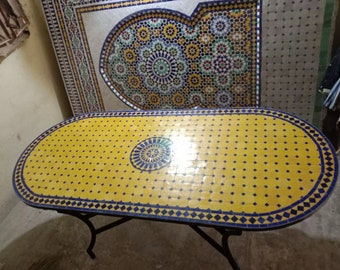 Mesa de amarillo mosaico - Arte de mesa de mosaico - Mesa de mosaico de mediados de siglo - Mesa de café hecha a mano para exteriores e inte