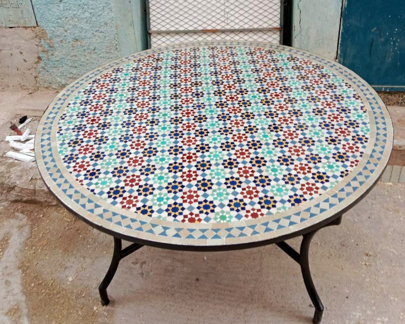 Emerald Turquoise Mosaic Table Mosaic Table Art Mid Century Mosaic Table Handmade Coffee Table For Outdoor & Indoor T4 zdjęcie 5