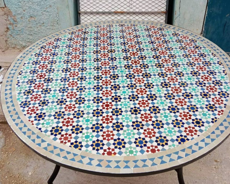 Emerald Turquoise Mosaic Table Mosaic Table Art Mid Century Mosaic Table Handmade Coffee Table For Outdoor & Indoor T4 zdjęcie 8