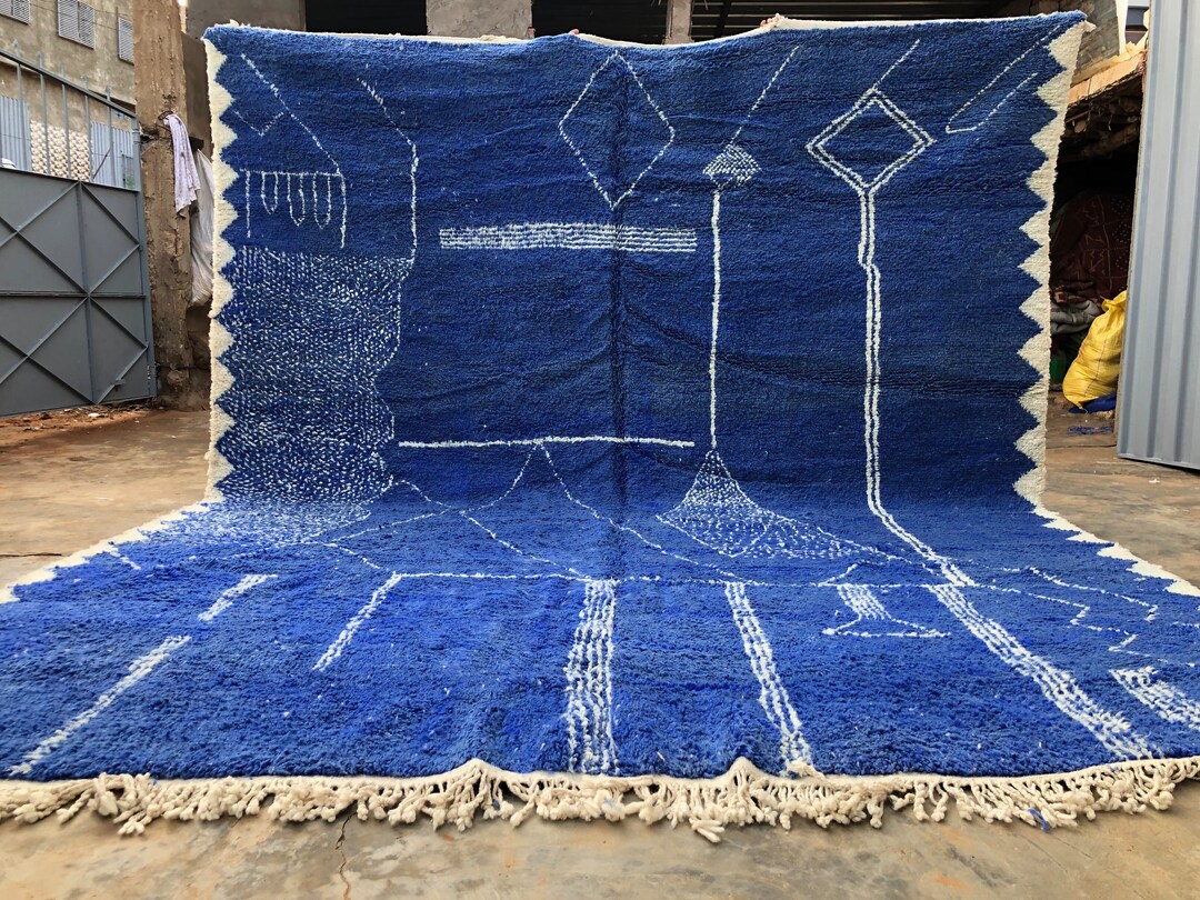 Blue Morocco Rug 10'5 X 13 Ft Beniouarain Blue White Rug Etsy