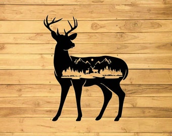 Fichier de coupe Svg cerf pour sublimation | Insigne de chasse dxf | Téléchargement instantané | Logo Buck | Clipart de cerf de Virginie | Camping des animaux des bois