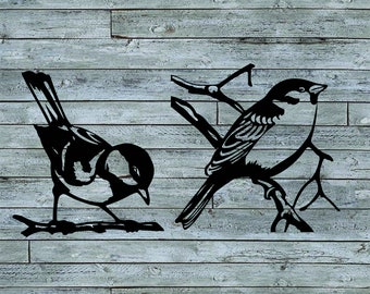 sparrow Bird SVG, Tree Stake DXF cut file laser, dxf for plasma, Bird on a Branch cnc wood wall decor, svg for Cricut, Silhouette dxf