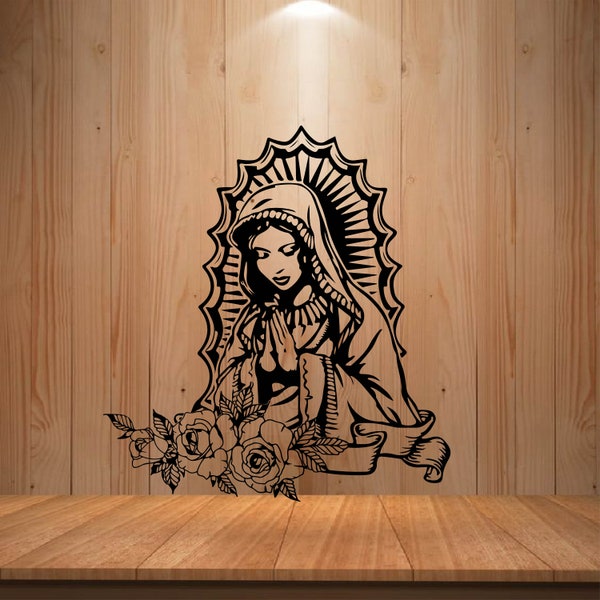 Virgen de Guadalupe with Roses SVG PNG File, Virgin Mary Svg, Mother Mary Svg, Lady of Guadalupe, Virgin of Mexico Digital Flie For Cricut.