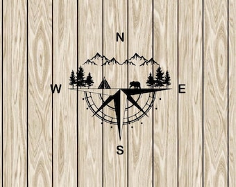 Compass with mountain scene Svg, Camping SVG, Camp Life SVG, Camping Bears SVG for Silhouette or Cricut, hiking, adventure, wunderlust