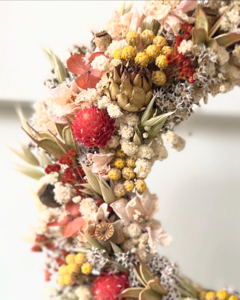 Dried Flower Wreath Yellow Lonas Red Gomphrena Hydrangea Gypsophila