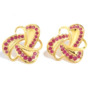 Genuine Ruby Stud Earrings, 1.41ct Natural Mozambique Ruby Flower Cluster, 925 Sterling Silver with 18K Gold Plating, July Birthstone