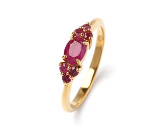 Gold Plated Sterling Silver Ruby Ring, Dainty Minimalist Gemstone Stacking Ring
