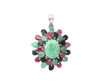 Colgante de esmeralda, colgante de piedra preciosa de plata de ley, collar de rubí y zafiro, regalo