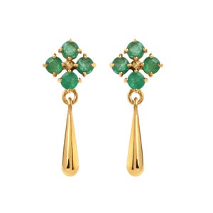 Emerald Dangle Statement Earrings – Gold Plated Sterling Silver Wedding Gift for Her